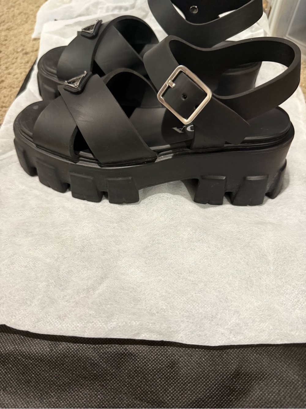 Prada Monolith Black Chunky Platform Slingback Sandals - Picture 3 of 4